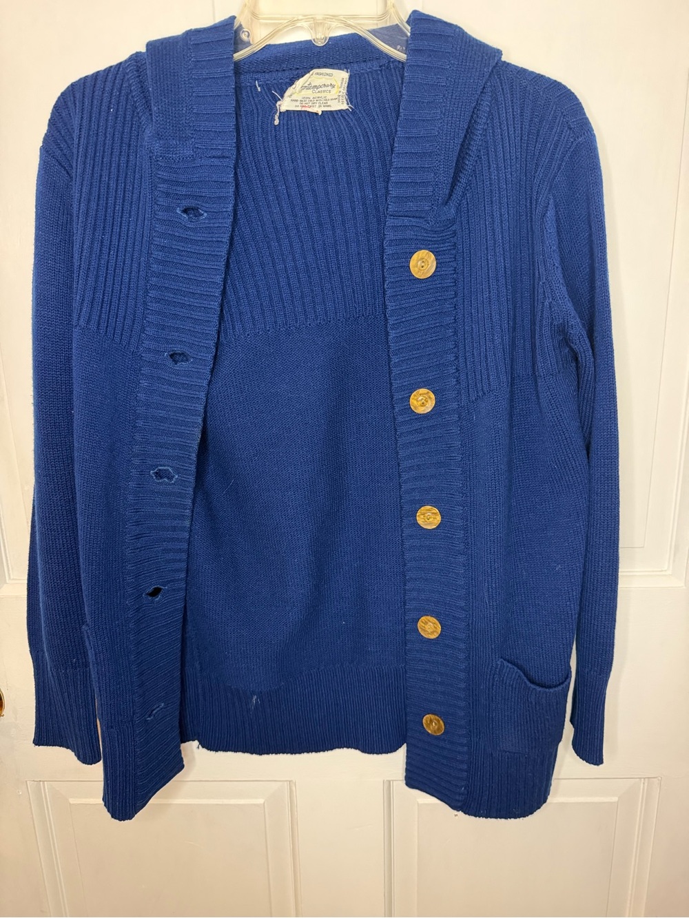VTG Contemporary Classics Women’s Button-Front Hooded Knit Cardigan Pockets Blue